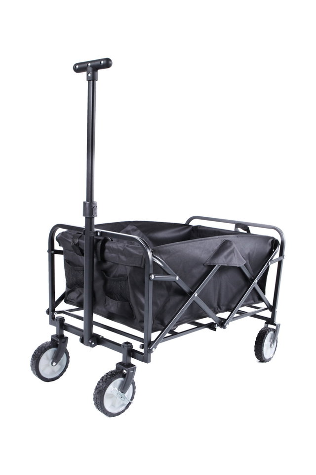 Faltbarer Bollerwagen mit Bremse, Transportwagen, Handwagen, schwarz